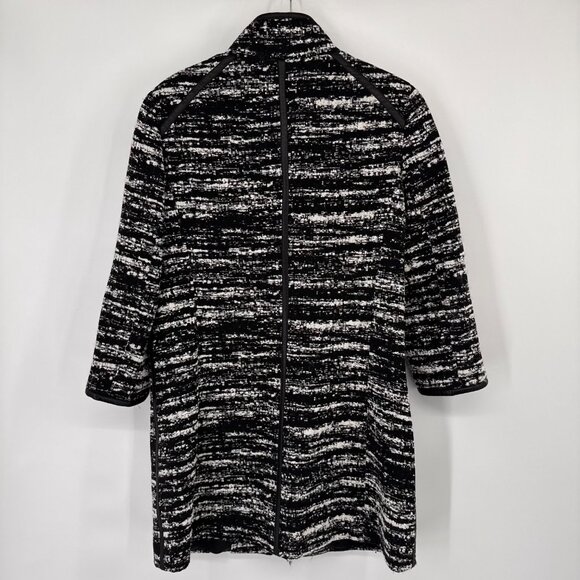 Carlisle Womens Black Tweed Coat jacket Zip wool blend leather trim Size 12 - Picture 13 of 13